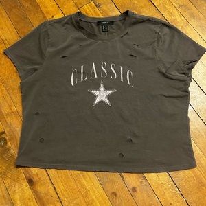 Gray “Classic” Distressed Crop Tee